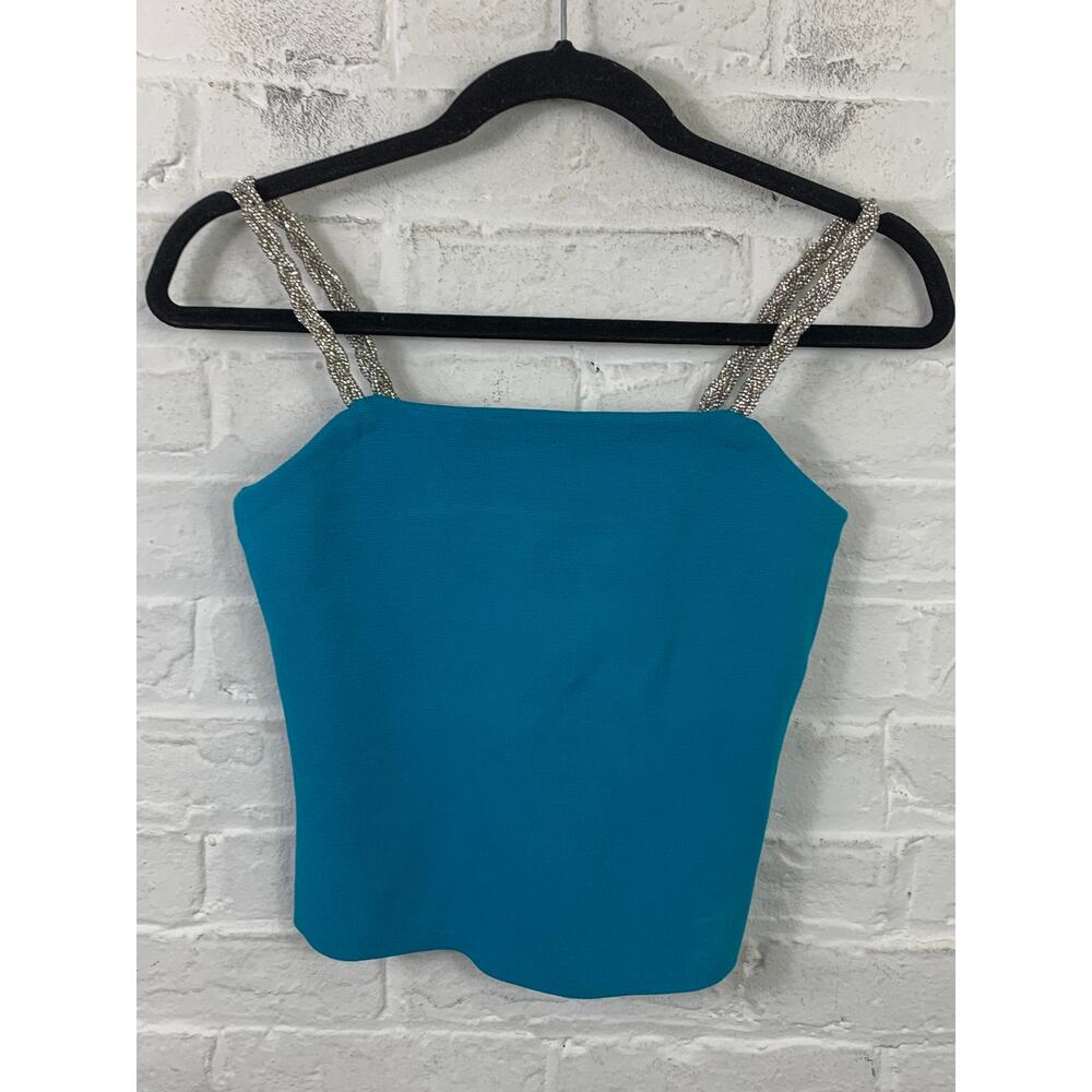 House of Harlow 1960 Women's Camisole Tank Top with Crystal Strap Blue Size S